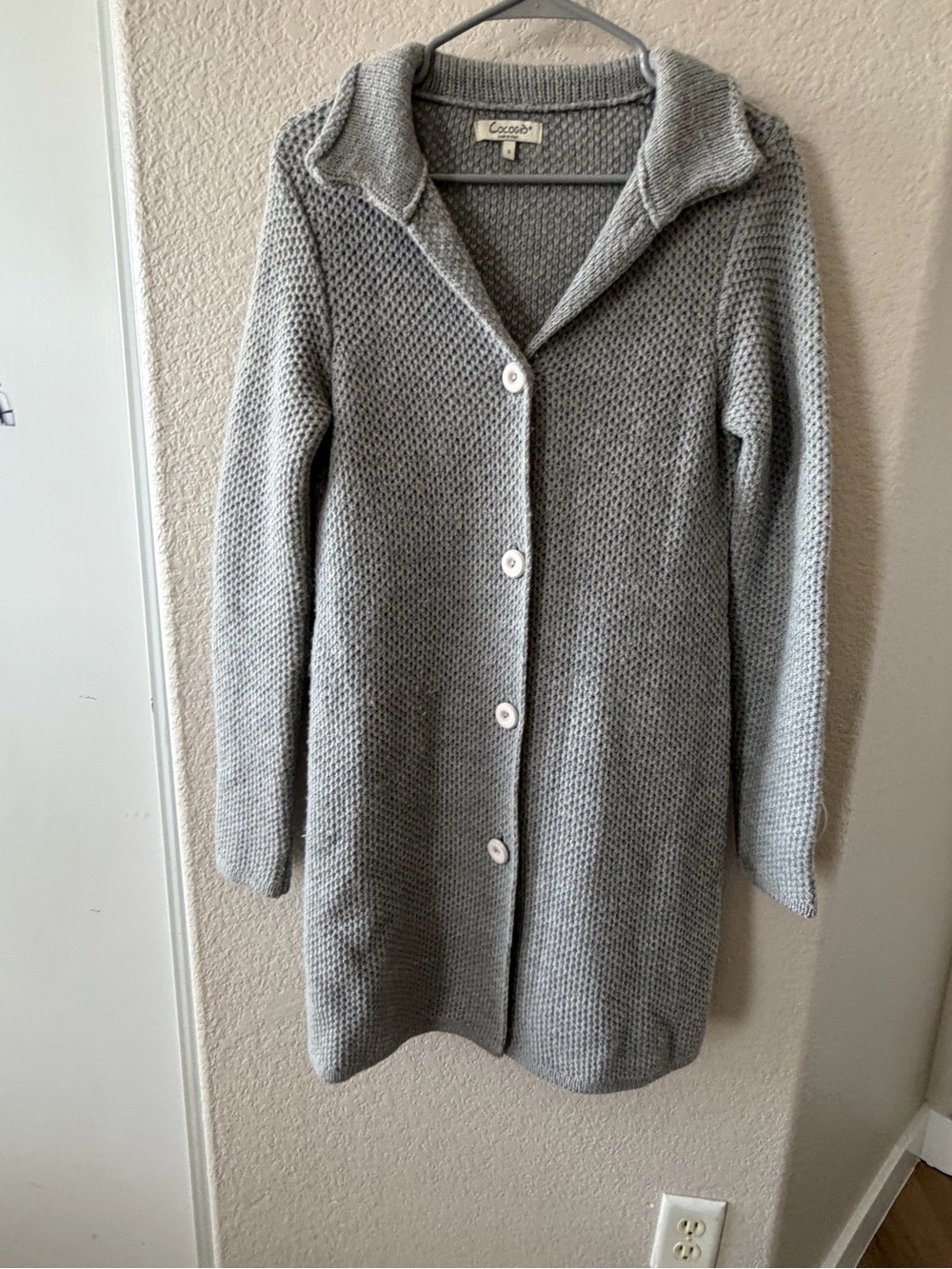 Cocogio Long Button-Front Cardigan in Light Gray